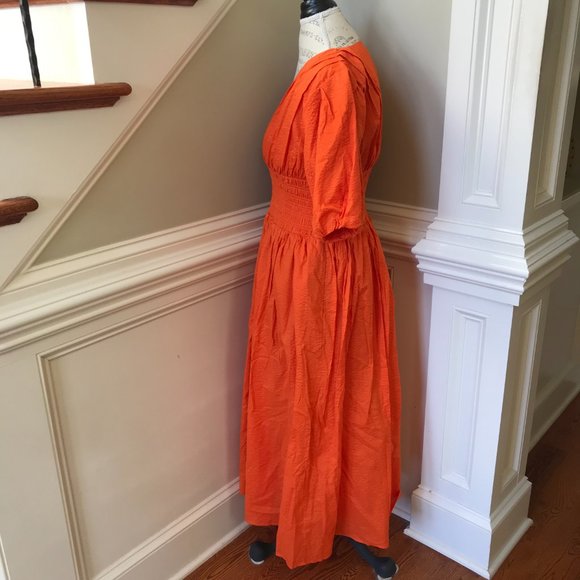 AYR Extra Extra Cotton Poplin Maxi Dress Womens Medium Orange V-Neck Smocked - Picture 9 of 12